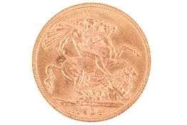 A George V 1914 sovereign, St George and the dragon to the reverse.