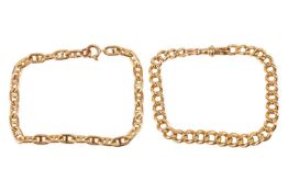 A 15ct yellow gold flat curb-link bracelet with Albert swivel clasp, stamped with partial UK hallmar