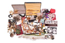 A large group of jewellery items and other silverware; to include examples of a lapis lazuli beaded 