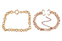 A cable-link chain with spring-ring clasp, mounted in presumed 9ct yellow gold; together with a rose
