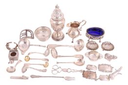 Collection of silver including a Victorian urn form sugar castor, London 1894 by Holland, Aldwinckle