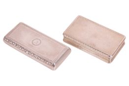 A George IV rectangular silver snuff box, London 1824, by John Linit, of reeded cushion form bearing
