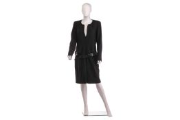 Chanel - a black belted wool dress, from 2009 Autumn/Winter Ready to Wear collection, deep V-neck wi