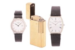 Two Longines wristwatches, with Swiss-made quartz movements, both featuring white faces in steel cas