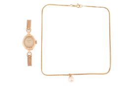 A 9ct gold ladies Accurist wristwatch, with a mechanical hand-wound movement, and a cultured pearl p
