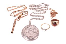 A small collection of jewellery items; including a pearl and old European-cut diamond dress ring, be