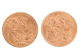 A 1912 George V full sovereign and a 1925 George V full sovereign, 16.0 grams. (2)