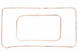 Two 9ct yellow gold chains; including a 70.5 cm foxtail chain with spring-ring clasp, and a 42.0 cm 