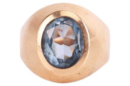 A synthetic spinel dress ring, centred with an oval-cut light blue synthetic spinel of 9.0 x 7.4 mm,