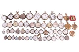 A collection of 19th/20th century silver and silver plated fob watches for repair includes Swiss 15 