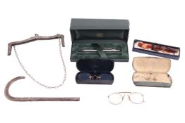 Four pairs of lorgnettes, three of them are cased; a cased Cross ballpoint pen; an intricately decor