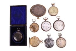 A small collection of fob watches including a Leonidas GS TP Military fob watch with radium marked b