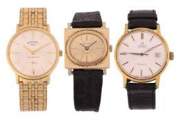 A collection of three wristwatches comprising a mechanical 14k Gold Accurist Wristwatch, 24mm case d