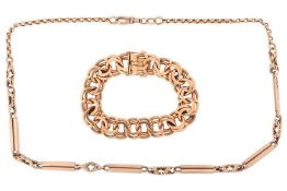 A heavy figure of eight link bracelet with concealed tongue clasp, yellow metal testing as 18ct, ove