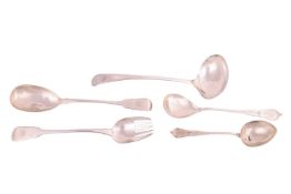 A pair of George III fiddle pattern salad servers, with crests engraved to terminals London 1817 by 