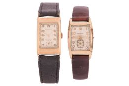 A gentleman's Longines tonneau wristwatch with Art Deco style case, stamped 10K gold-filled, boxed t