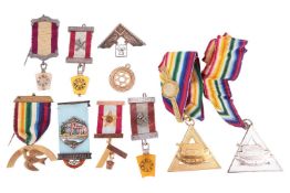 A collection of Masonic medals including several Royal Ark Mariner medals in gilt metal, a 9ct gold 