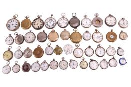 A collection of 19th and 20th-century silver, plated, and gun metal-cased fob watches for repair, in