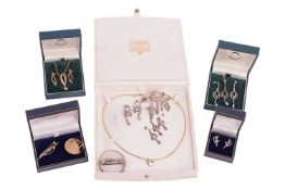 A collection of Ola Gorie jewellery and other items; including a foliate pendant on chain and earrin