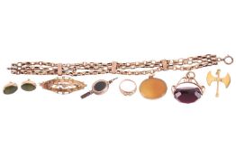 A double sided watch key, set with a bloodstone and a carnelian; a double axe head pendant, marked '