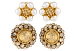 Two pairs of clip-on earrings; to include a pair by Gianni Versace, centred with Medusa head logo an
