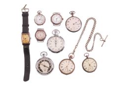 A collection of wristwatches and pocket watches comprising a 1930 Rolex Oyster Ref 1219 dial, case a