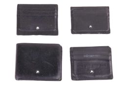 Four Mont Blanc black leather wallets, including a bi-fold wallet with card slots and other compartm