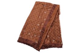 Louis Vuitton - a large reverse dots denim shawl, monogram pattern in brown and caramel, with dotted