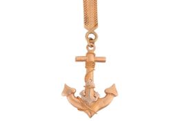 An anchor keyring, the anchor stamped '750' and suspended from a mesh chain, with Italian hallmarks,