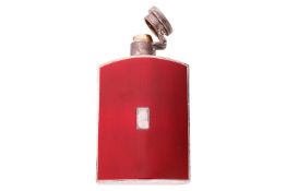 A silver and red enamel hip flask, by Deakin & Francis Ltd., Birmingham 1940, of rectangular sha