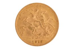 A George V half sovereign, 1912, obverse bare head to the left.