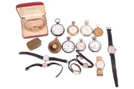 A group of pocket watches and other items including a Markswain open-faced gilt pocket watch, a gilt