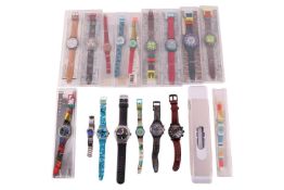 A collection of vintage Swatch comprising 15 models most with cases of varying age and theme, togeth