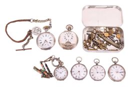 A collection of six silver half hunter and open face pocket watches comprising a Sans Rival silver p