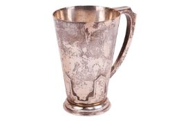 An Art Deco silver mug by Walker and Hall, with geometric cut cardwork base, UK Hallmarks, Sheffield