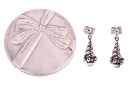 A pair of Georg Jensen earrings and a Tiffany & Co compact mirror; A pair of Georg Jensen white 