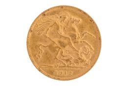A George V half sovereign, 1912, obverse bare head to the left.