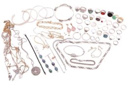 A group of silver, white & yellow metal and other base metal jewellery, including examples of tw