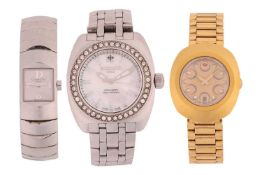 A collection of three ladies wristawatches comprising a Dior stainless steel quartz wristwatch, a Zo