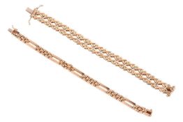 Two 9ct gold bracelets; The first a 9ct gold bracelet featuring two tiers of oval and stylised cross