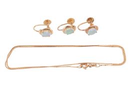 Three opal earrings, each claw-set with an oval panel of precious opals, approximately 7.2 x 5.2 mm,