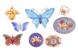 A collection lot of jewellery Comprising of two enamelled butterfly brooches by John Atkins & So