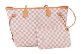 Louis Vuitton - a Neverfull MM tote bag in Damier Azur coated canvas, with Rose Ballerine lining, to
