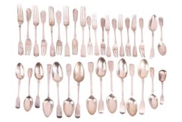 A group of Fiddle Pattern Flatware, most with London hallmarks; Ten serving spoons, dated 1812, 1837