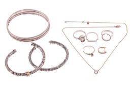 A small group of jewellery items, some diamond-set, including a diamond-set bangle, marked '925', a 