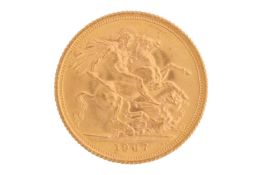 An Elizabeth II full sovereign, 1967, young head to the right.