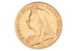 A Victorian half-sovereign, 1896, with a Queen Victoria veiled bust obverse and St George and the dr