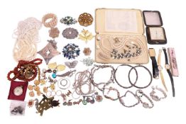 A quantity of jewellery and other items; to include examples of a Norwegian enamel brooch of geometr