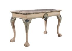 A PAIR OF CARVED AND PAINTED SIDE TABLES