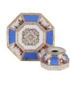 A DRESDEN INKWELL AND STAND